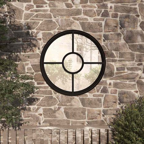 Miroir de jardin rond extérieur en fer et verre noir 60 x 4 cm - PANGIVO (1/5)