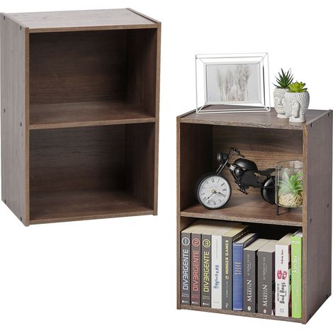 Iris Ohyama Mobile, Libreria, Scaffale Angolare da Parete in Legno, 2 Livelli, Lotto di 2, Marrone, Polivalente, Modulare, Aperto, Per Soggiorno, Ufficio, Camera, Libri, CD, Montaggio Facile, CX-2