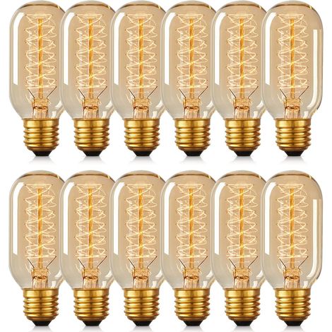 12 T45 Edison-Glühbirnen, 40 W, Retro-Spiral-Wolframlampe, 220 V