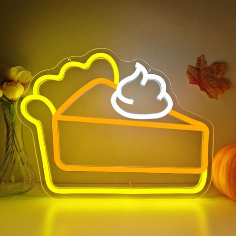 Enseigne néon « Tarte à la citrouille » pour Thanksgiving – Luminaire LED à intensité variable – Idéal pour commerces, fêtes, restaurants, cafés, cheminées et d'automne (1/5)
