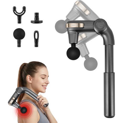 Pistolet de massage pour tissus profonds - Appareil télescopique, 3 angles réglables, 4 têtes de massage, 5 vitesses, 2800 tr/min, masseur musculaire portable pour une relaxation optimale
