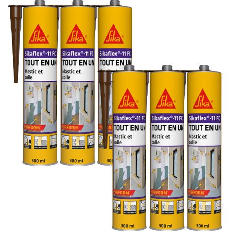 Lot de 6 mastics colle multi-usages SIKA Sikaflex 11 FC Purform - Marron - 300 ml