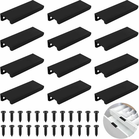 royaluxe - Poignée d'armoire Invisible, 12Pcs Poignées de Porte Dissimulées pour Armoires et Tiroirs, Poignée de Tiroir Noire Est Fait d'un Alliage d'aluminium et Poignée d’armoire de Cuisine a 24 Vis (1/5)