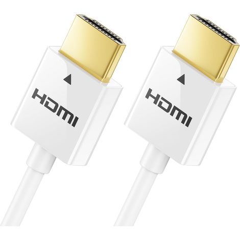 0,5m 4K HDMI 2.0 Câble Slim (Petit et Flexible Câble HDMI) - 1080P 2160P UHD ARC HDR 3D pour TV, Moniteur, Projecteur, Laptop, Notebook, PC, Ordinateur, PS4, PS5, XBOX - Blanc (1/5)