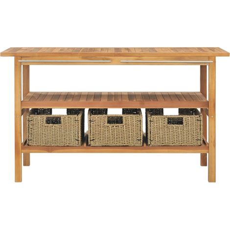 Maison Exclusive - Vanità da Bagno e 3 Cestini Legno Massello di Teak 132x45x75 cm (1/5)