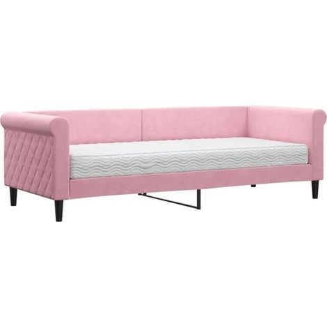 Canapé-lit matelas en velours rose, 80 x 200 cm (1/5)