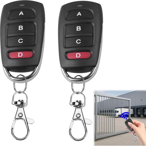 Set mit 2 universellen Garagentor-Fernbedienungen, 433,92 MHz, 4 Tasten – Kompatibel mit Autos und Garagentoren – Rot und Schwarz