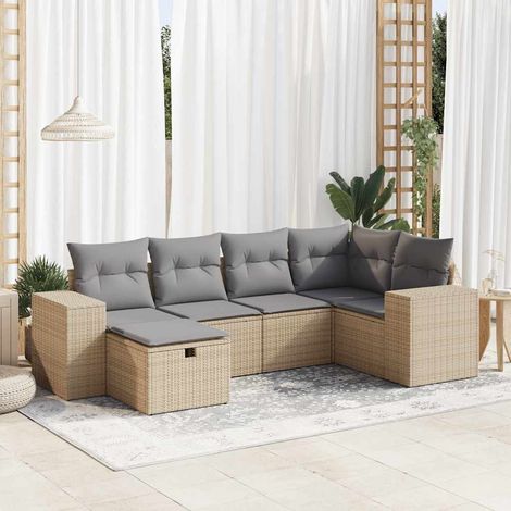 vidaXL Seduta da esterno - Set Divano da Giardino 6 pz con Cuscini Beige in Polyrattan (1/5)