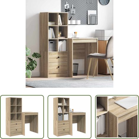 vidaXL Bureau chêne sonoma - Bureau avec tiroir 2 pcs Chêne Sonoma (1/5)