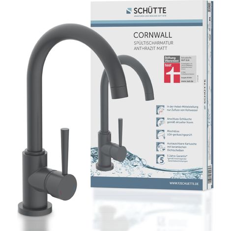 SCHÜTTE 79164 Miscelatore da cucina Cornwall, rubinetto da cucina girevole a 360 gradi, miscelatore per lavello con miscelatore monocomando, miscelatore per lavello, antracite opaco (1/4)
