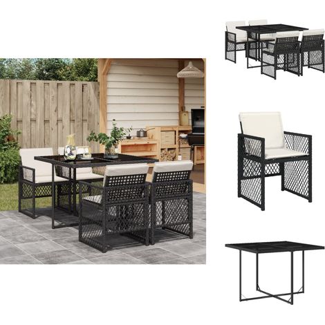 5-tlg. Garten-Essgruppe mit Kissen Schwarz Poly Rattan - Garten Essgruppe - Garten Essgruppen - Outdoor Essgruppe - Terrasse Essgruppe (1/5)