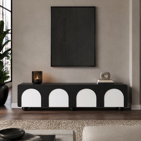 Mobile TV 180 x 38 x 45 cm con 2 cassetti e 2 ante, nero e bianco DESVIAE (1/5)