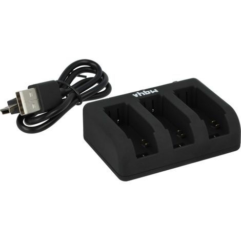 vhbw Micro-USB Ladegerät kompatibel mit GoPro HD Hero 4 Silver Edition Music Kamera - Ladeschale 3-fach + Micro-USB Kabel Ladeanzeige (1/5)