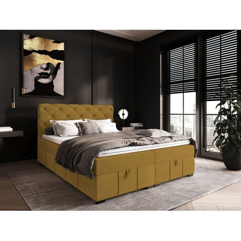 Boxspringbett Schlafzimmerbett GISEL 200x200cm Stoff Salvador Honiggelb (1/5)