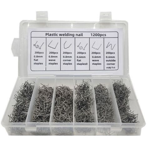 1200PCS Clous de soudage en plastique pour pare-chocs de voiture avec boîte, agrafes de soudage à chaud, clous de réparation de fil de soudage pour auto (1/5)