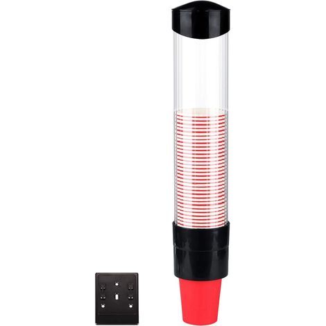 Distributeur de gobelets à eau mural avec bouton One Touch - Support en plastique anti-poussière pour gobelets en papier et plastique - Cônes en papier biodégradables - 7,5 cm - 50 tasses (noir) (1/5)