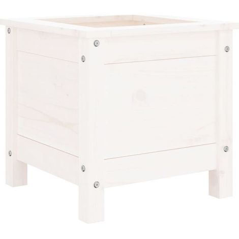 Pot de fleurs blanc, dimensions 40 x 40 x 39 cm, en pin massif (1/5)