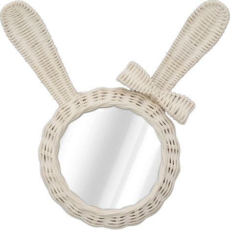 Miroir Décoratif Lapin Blanc en Rotin Rétro HD pour Salle de Bain et Chambre (1/5)