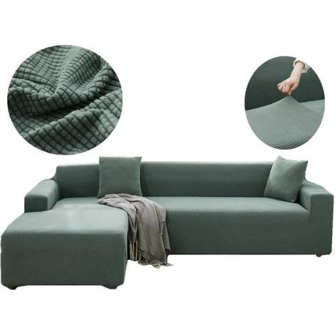 Housse de canapé extensible,YSTP housse de canapé d'angle, pour canapé 3 places ou canapé en L, vert, 190-230 cm (1/4)