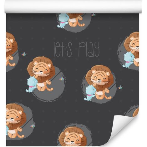 Papier peint lions et chatons bleus pour salon et chambre 50x1000 cm (1/5)