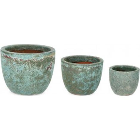 Set 3 PortaVaso Duyen Svas in terracotta smaltata per uso interno ed esterno. -Verde
