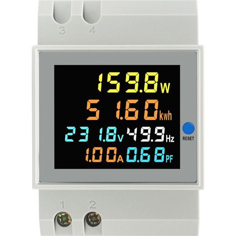 Compteur électrique monophasé numérique AC 40-300V 100A, wattmètre KWh avec voltmètre et ampèremètre, pour rail DIN – OUYLAF (1/5)