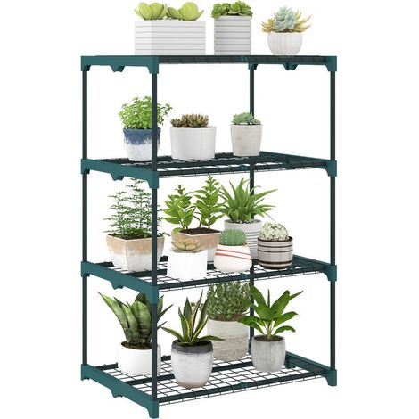 4-Tier Steel Flower Shelf, Indoor and Outdoor Plant Stand for Garden, Balcony, Living Room, 67 x 49 x 105 cm, Green (1/5)