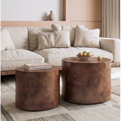 Runde ineinander stapelbare Couchtische, 2er-Set, MDF und Maserholzfurnier, dunkelbraun HAVRYA (1/5)