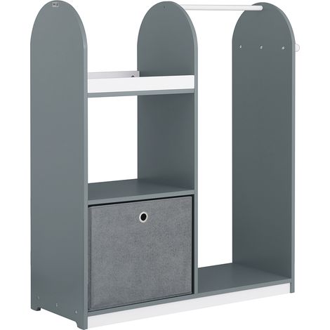 SoBuy Armadio Cameretta Armadio Bambini con 3 Scomparti, Contenitore Tessuto e 3 Ganci Laterali Guardaroba con Appendiabiti per Bambini Grigio 97x35x108 KMB40-HG