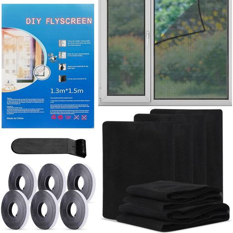 Fenster-Moskitonetz 130 x 150 cm, selbstklebend, ohne Bohren 6er-Pack selbstklebende Fenster-Moskitonetze, auf Rolle, zum Schutz von Balkonen, Dachfenstern und Wohnzimmern (1/5)