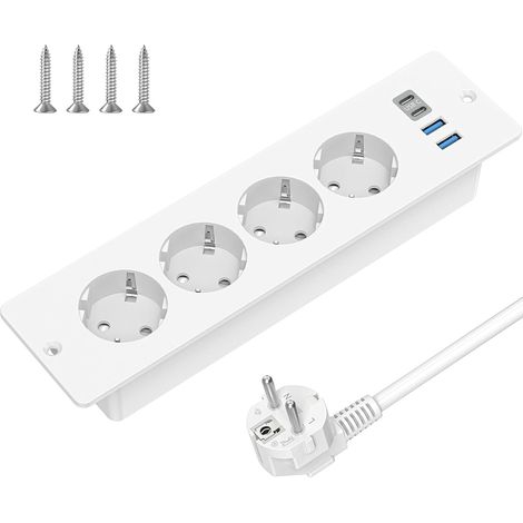 1 Prise Encastrable 4 Voies 2 USB-A 2 Type-C Câble 2m Pour Bureau