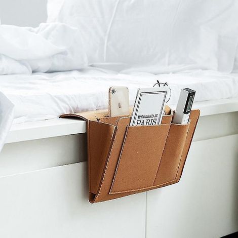 Sac de rangement en feutre avec poches, à suspendre au lit, au canapé ou au bureau, pour téléphone et magazines, kaki (1/5)