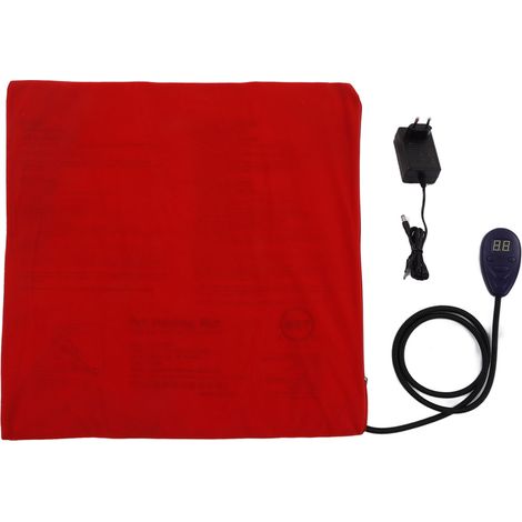 Tapis chauffant électrique pour animaux - 7 niveaux de chaleur, arrêt automatique - 50x50cm, rouge - Prise EU (1/5)