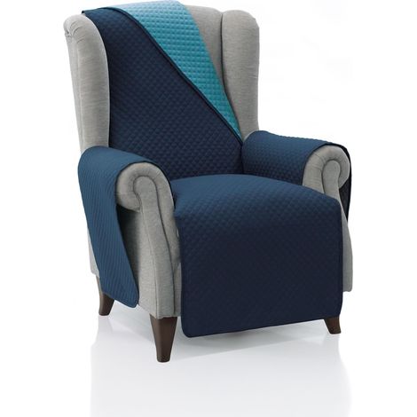 Housse de fauteuil rembourrée 1 place – 55 cm (assise) Bleu marine - turquoise réversible Protecteur compatible avec fauteuils de relaxation et oreilles Toile lavable (1/5)