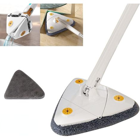 Mocio triangolare regolabile, estensibile, automatico, girevole a 360° con panni riutilizzabili per la pulizia di pavimenti, finestre e pareti (bianco, 1 panno) (1/5)