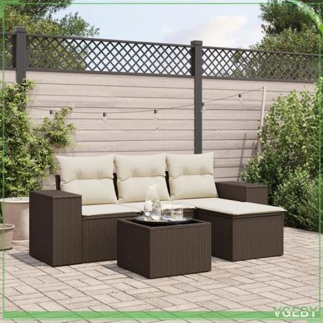 Salon de jardin - 3254820 - résine tressée marron - 5 pièces modulaire - rangement étanche (1/3)