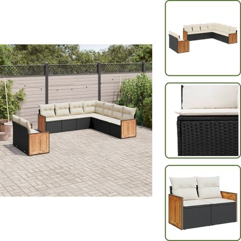 The Living Store Salon de jardin 9 pcs avec coussins noir résine tressée - Ensemble Salon De Jardin - Meuble Extérieur - Salon De Jardin Pliable - Set De Salon De Jardin - Fauteuil De Jardin (1/5)