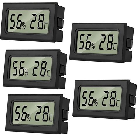 5-teiliges Innenthermometer, Innenhygrometer, Mini-Thermometer, digitales Hygrometer für Reptilien, Temperatur- und Feuchtigkeitsmessung für Humidore und Inkubatoren in der Büroküche (1/5)