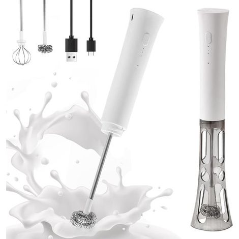 Espumador de leche antisalpicaduras, Recargable con puerto USB tipo C y función de mezcla silenciosa, Prepara capuchino y matcha en 15 segundos (1/5)