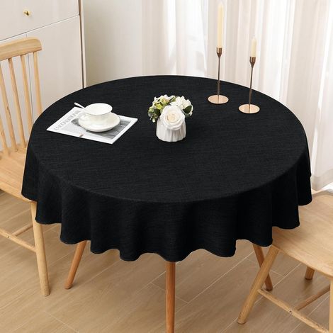 Runde Tischdecke Leinenoptik 140 cm Schwarz, pflegeleicht, wasserabweisend