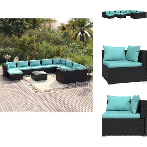 The Living Store 11-tlg. Garten-Lounge-Set mit Kissen Poly Rattan Schwarz - Terrassenmöbel (1/5)