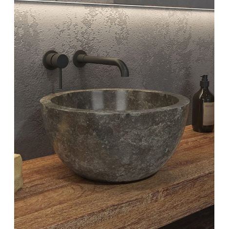 Lavabo bagno da appoggio in marmo grigio 40cm Litos-LG40 kamalu (1/2)