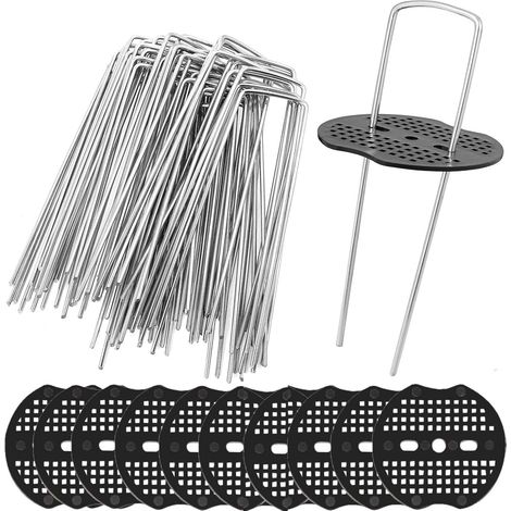 50 Pcs Ensemble De Chevilles De Jardin, 15CM Forme De U Résistant à La Rouille Agrafes à Gazon en Acier Chevilles De Sécurisation Au Sol avec Tampon Laveur pour Fixer Tapis De Sol Tissu (1/5)