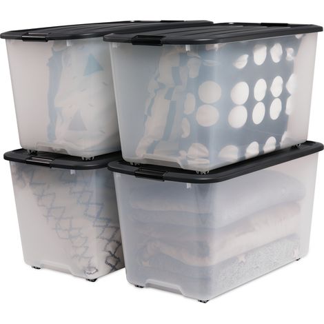Iris Ohyama, Kunststoff-Aufbewahrungsboxen auf Rollen, 70L, 4er-Set, schwarz, TBR-70
