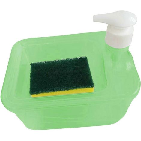 Distributeur de savon et porte-éponge, flacon pompe, porte-éponges avec distributeur de savon manuel, distributeur de liquide vaisselle compact, pour la maison et le café-Green (1/5)