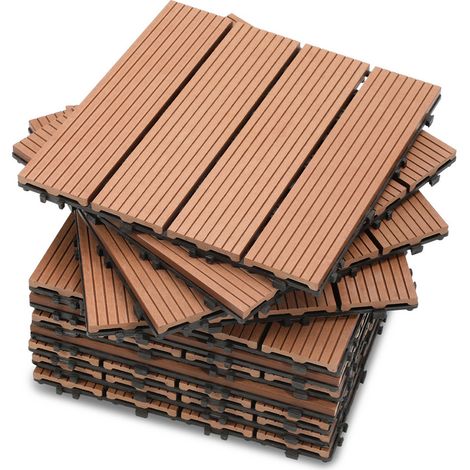 SWANEW Piastrella per terrazza Piastrelle per giardino ad incastro Rivestimento Piastrelle 30x30 in legno composito marrone 11pz (1/5)