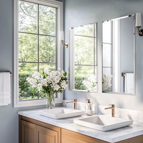 Rectangle Bathroom Mirror Wall Mounted Modern Stylish Design with Contemporary Bevelled Edges - 70cm x 50cm (1/5)