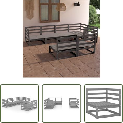 Gartenlounge -  7-tlg. Garten-Lounge-Set Grau Massivholz Kiefer (1/5)