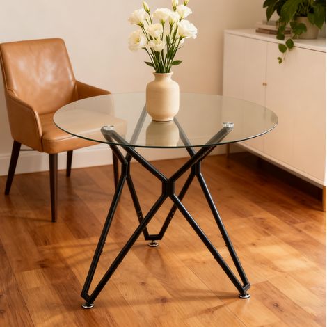 tavolo pranzo 90 cm vetro temperato nero moderno OKMYHOME (1/5)