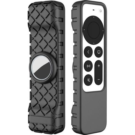 Couverture en silicone robuste avec support pour Airtag, compatible avec la télécommande Apple TV 4K (noir) (1/5)